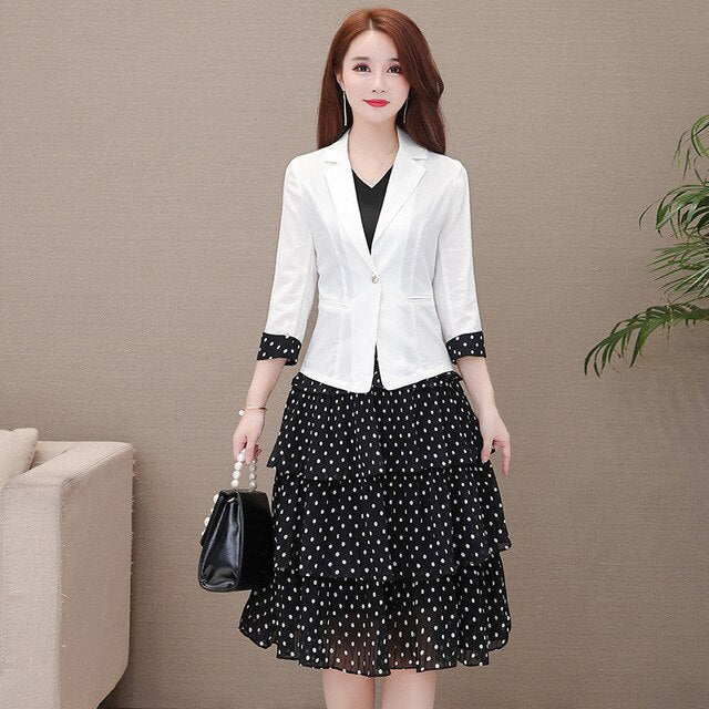 black dress and white jacket Spring Summer Woman Office Work Blazer Coat Suit for Women Knee-length Dresses 2 Two Pieces Set Explore HolloMen. White Blazer with Black Dress