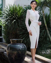 Load image into Gallery viewer, 2019 Black white lace long sleeves elegant fashion bandage dress Sexy evening Party Bodycon wholesale womens clot  Dress + suit