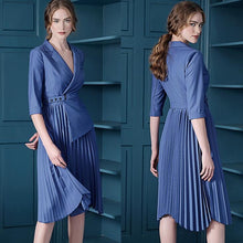 Load image into Gallery viewer, Dress Suits Women 2020 Autumn Winter Luxury Long Sleeve Blazer Jacket Suit Elegant Pleated Midi Dress Office Lady Business Work