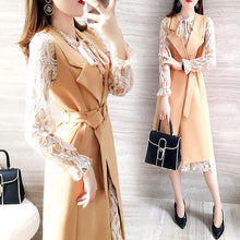 Load image into Gallery viewer, New Spring Two Piece Set Women Clothes Full Sleeve Slim Lace Dress And Sleeveless Long Coat With Belt Vogue OL Style Suit SL389