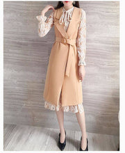 Load image into Gallery viewer, New Spring Two Piece Set Women Clothes Full Sleeve Slim Lace Dress And Sleeveless Long Coat With Belt Vogue OL Style Suit SL389