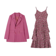 Load image into Gallery viewer, Fashion New Spring Summer Women Clothes 2 Piece Set Women Double-breasted Suit Jacket And Floral Print Slip Dress Women SL476