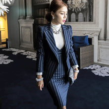 Load image into Gallery viewer, OL Work Striped Office Lady Dress Suits 2 Two Piece Sets Elegant Women Blazer Jacket + Fashion Sheath Dresses Femme
